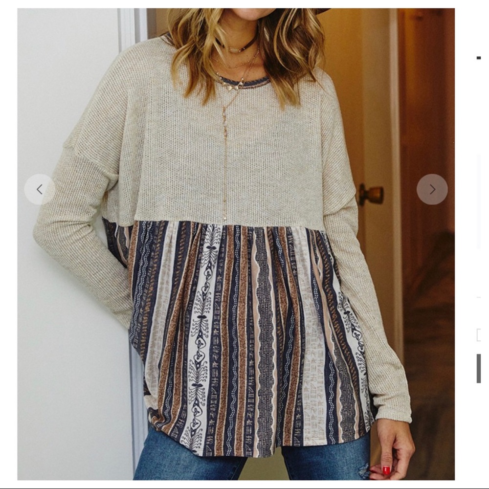 Boho chic Ethnic print color block tunic top - Picture 6 of 7
